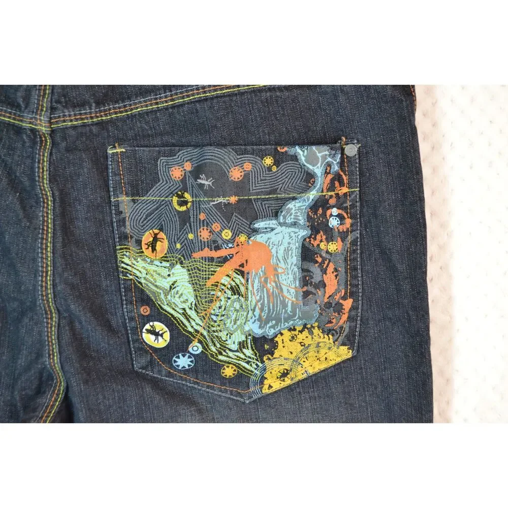 Paco Jeans Men's 38x32 Dark Wash Graphic Print Baggy Y2K Skater Jeans